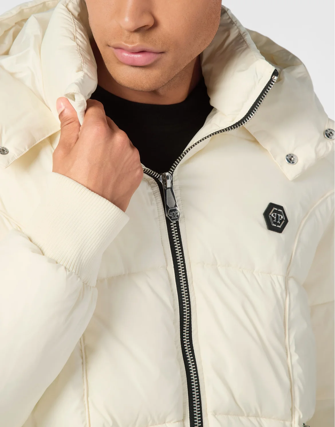 Mix Nylon Short Puffer Jacket, цвет: Бежевый