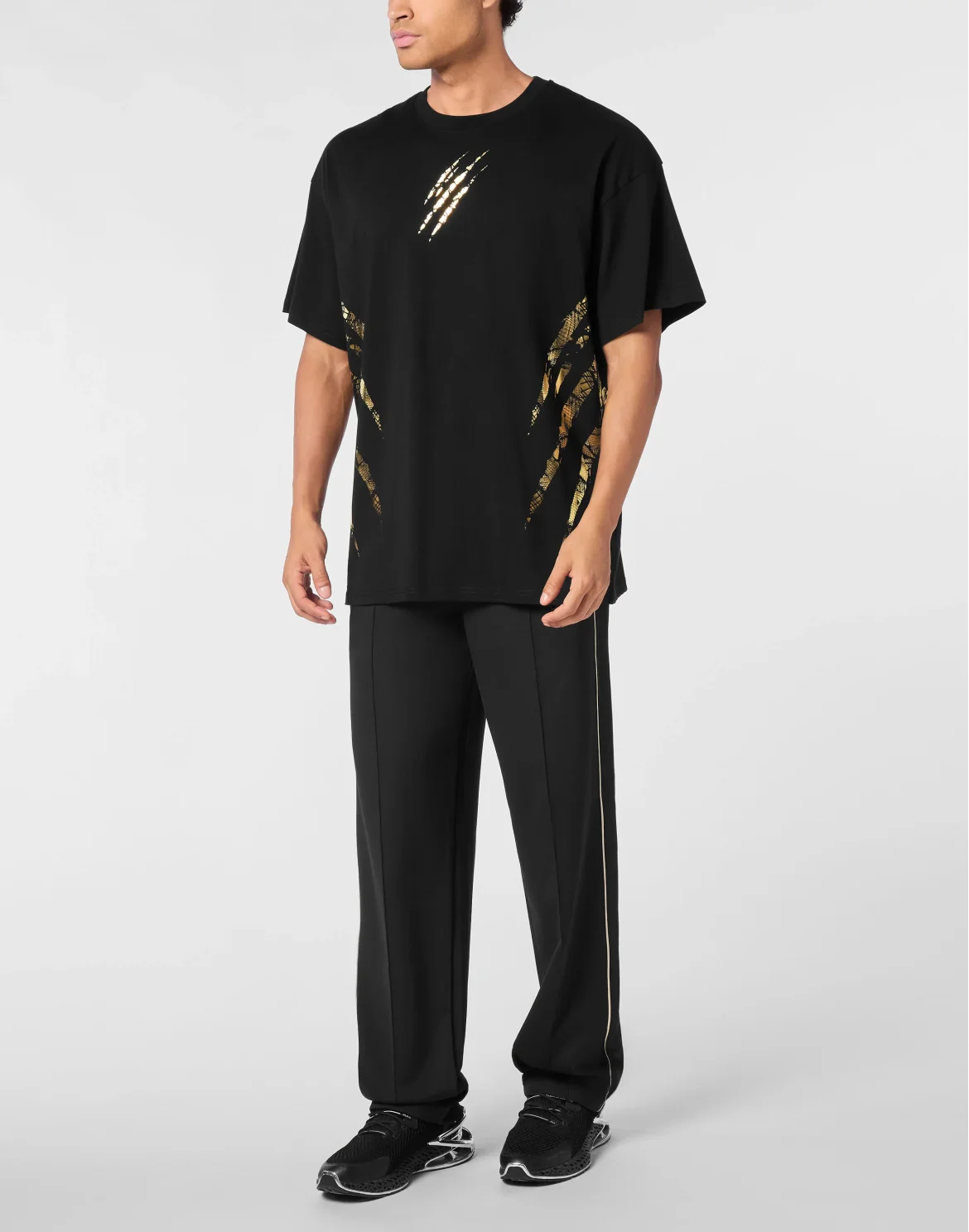 Cotton Round Neck T-Shirt Body Lines, цвет: Черный