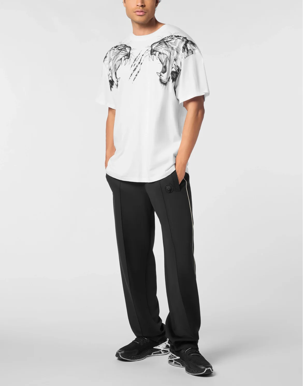 Cotton Round Neck T-Shirt Tiger Line, цвет: Белый