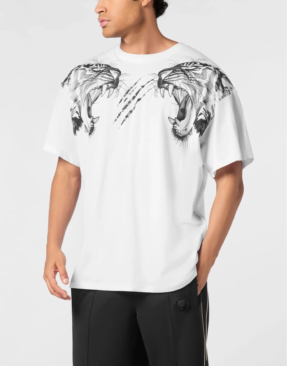 Cotton Round Neck T-Shirt Tiger Line, цвет: Белый