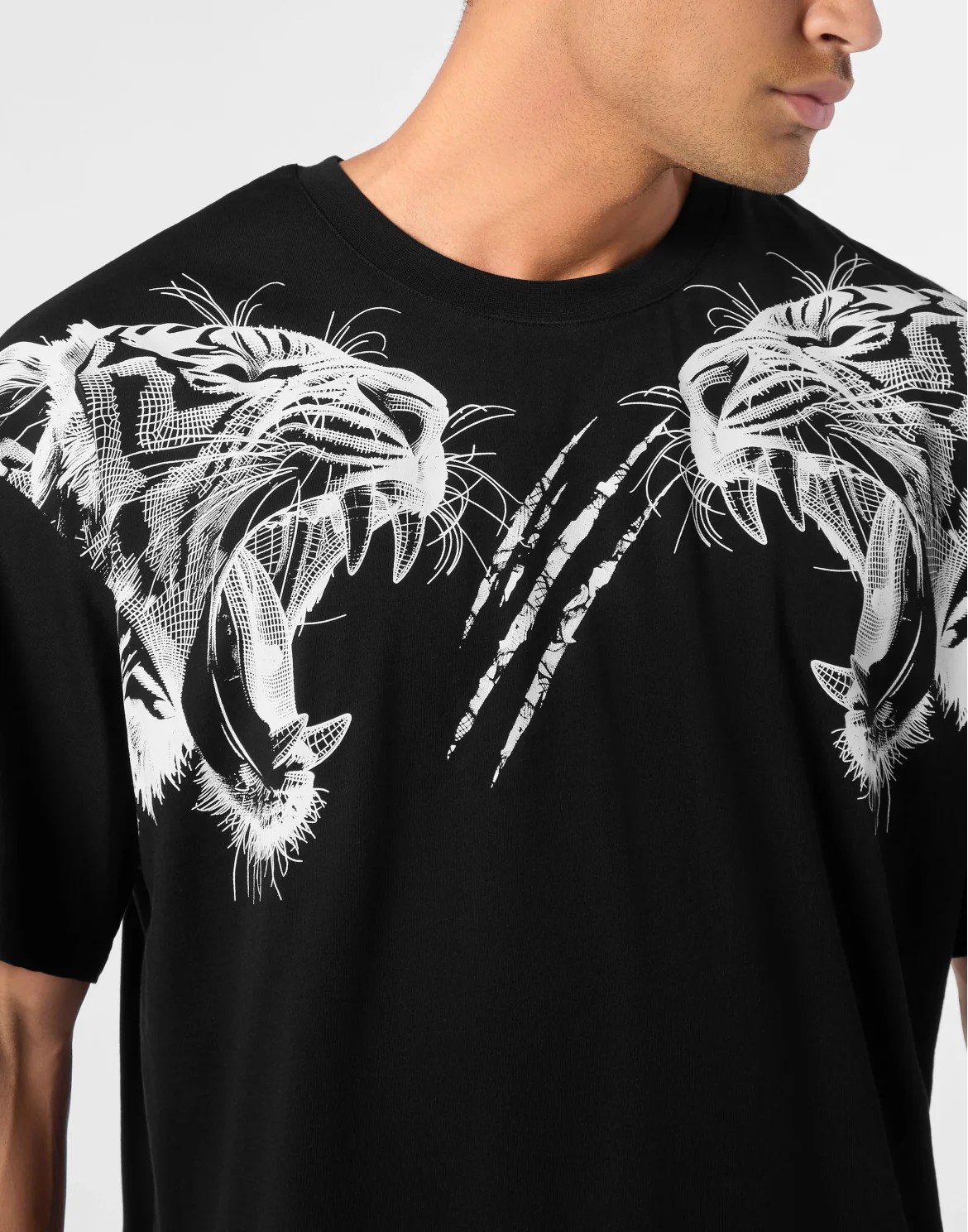 Cotton Round Neck T-Shirt Tiger Line, цвет: Черный