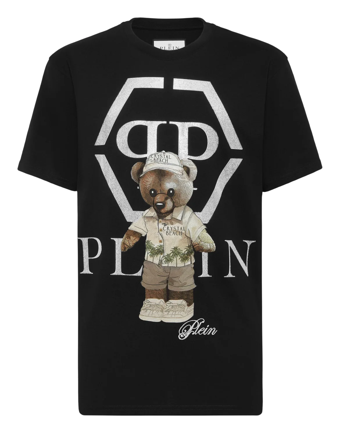 Round Neck T-Shirt Crystal Teddy Bear, цвет: Черный