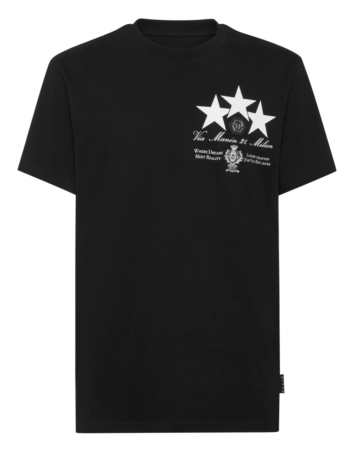 Round Neck T-Shirt Leather Patch Stars, цвет: Черный