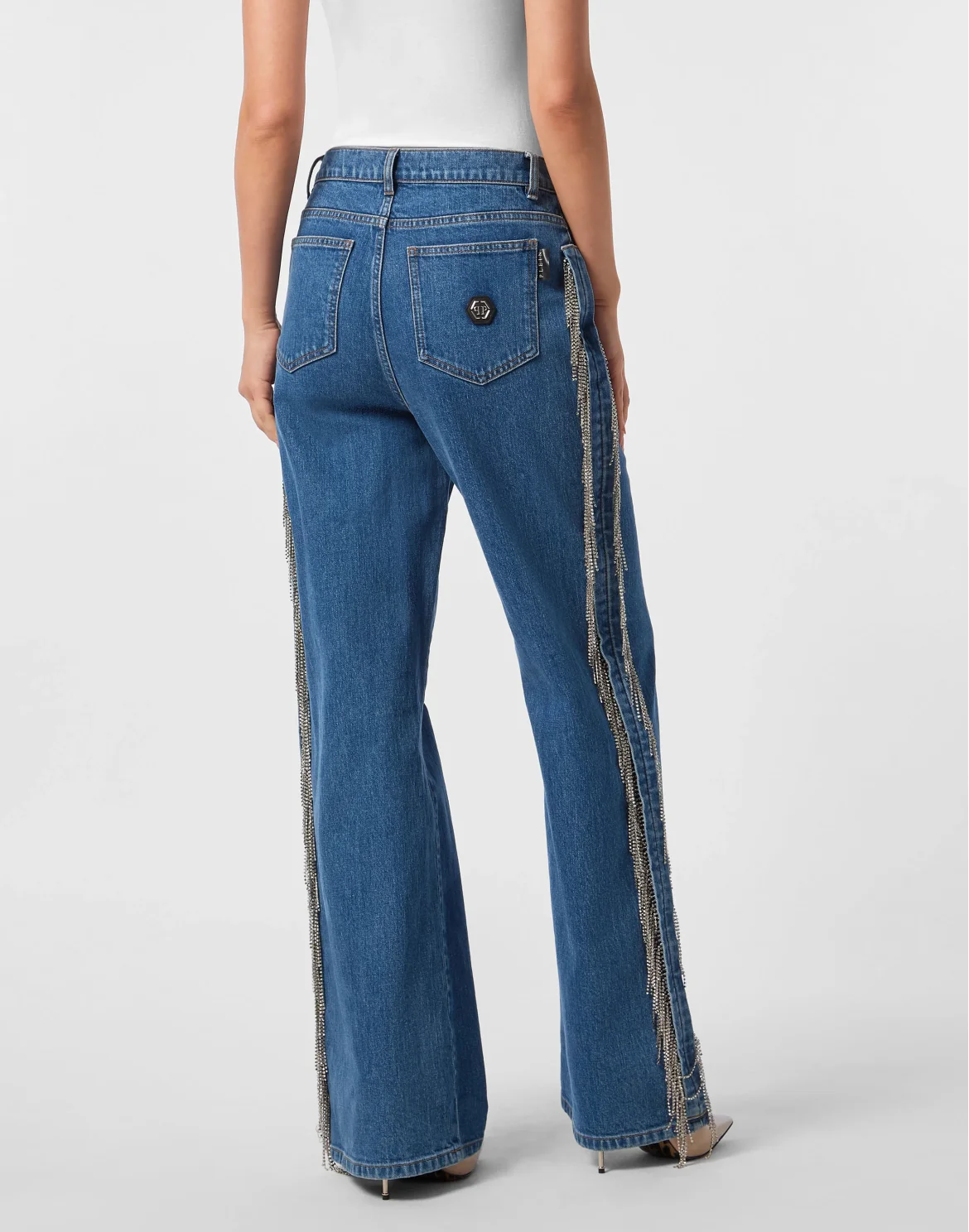 Skater Fit Jeans Crystal Fringes, цвет: Синий