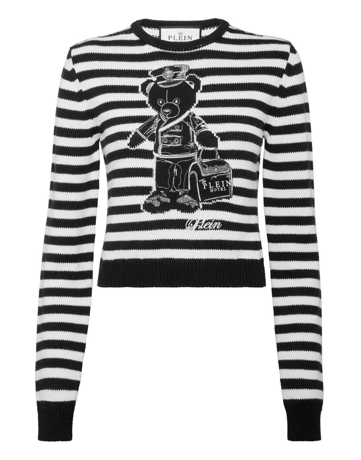 Striped Round Neck Pullover Teddy, цвет: Черный
