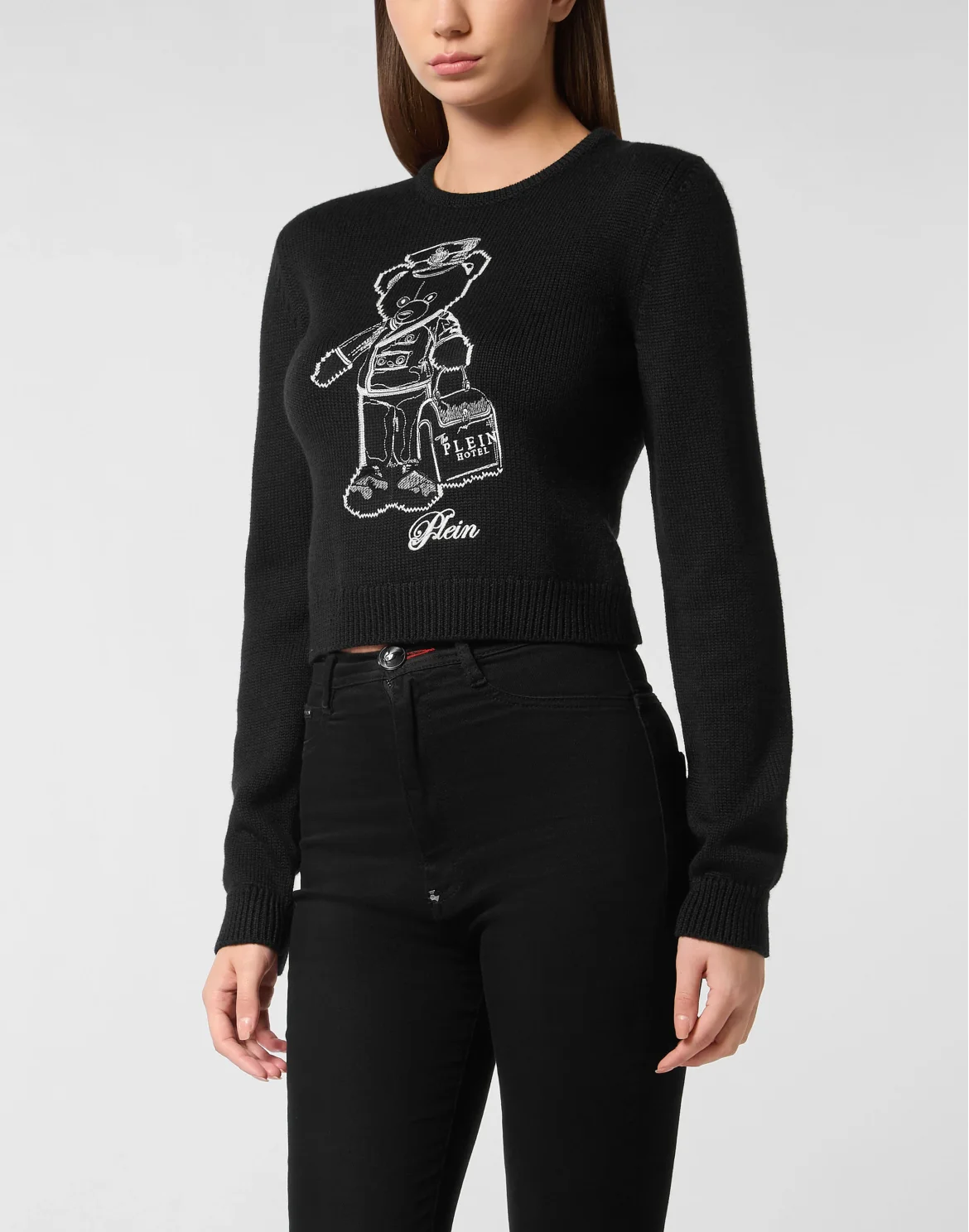 Cropped Round Neck Pullover Teddy, цвет: Черный