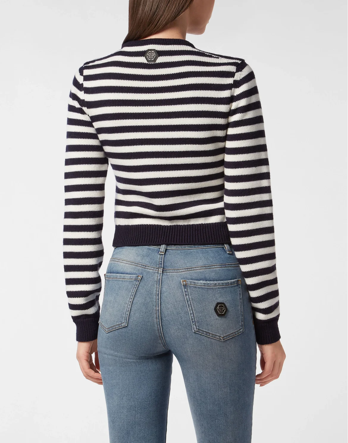 Striped Round Neck Pullover Teddy Doorman, цвет: Синий