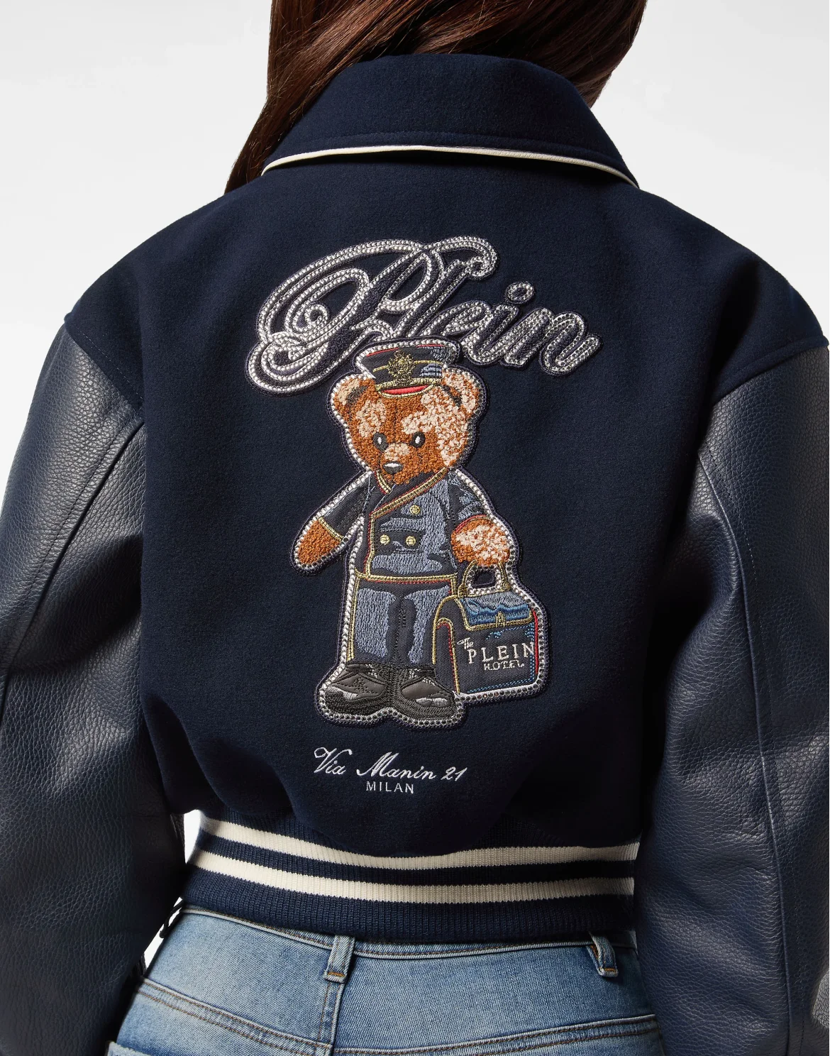 Wool and Leather College Bomber Teddy, цвет: Синий