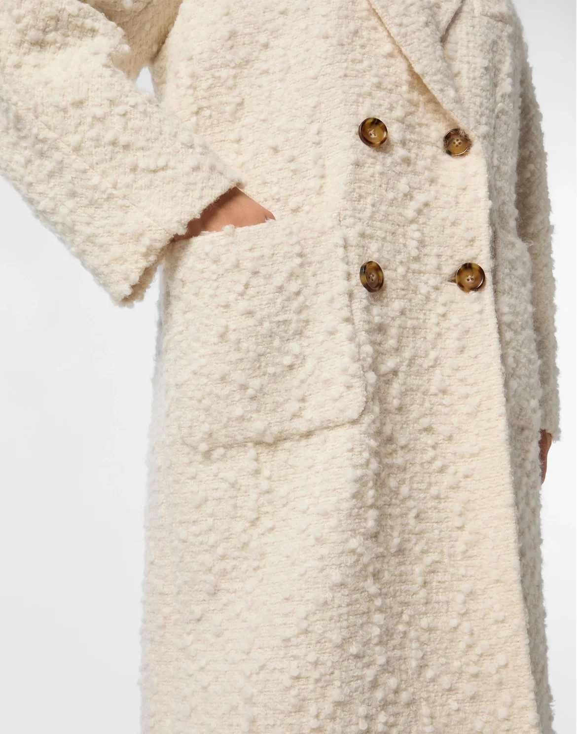 Boucle  Double-Breasted Long Coat, цвет: Бежевый
