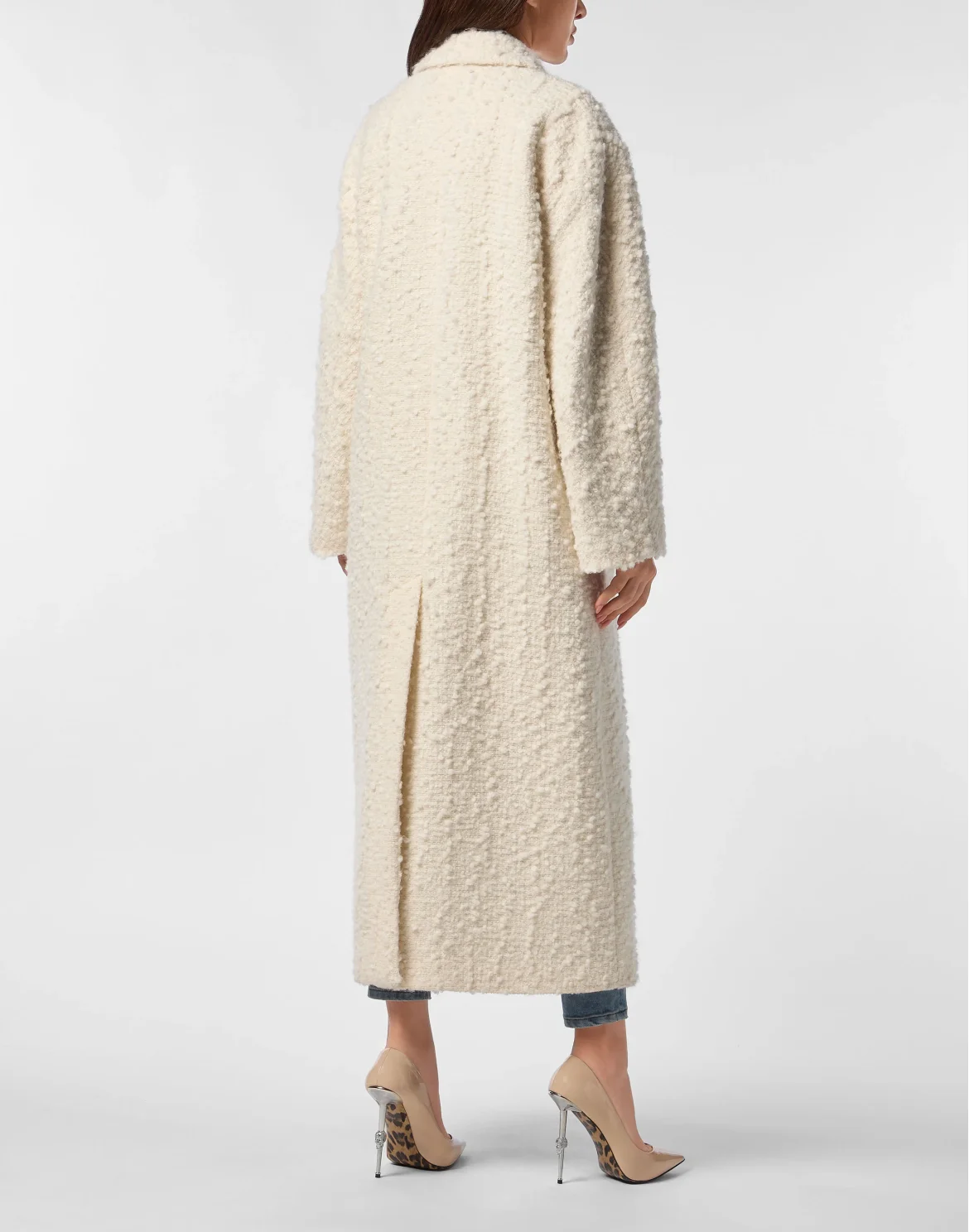 Boucle  Double-Breasted Long Coat, цвет: Бежевый