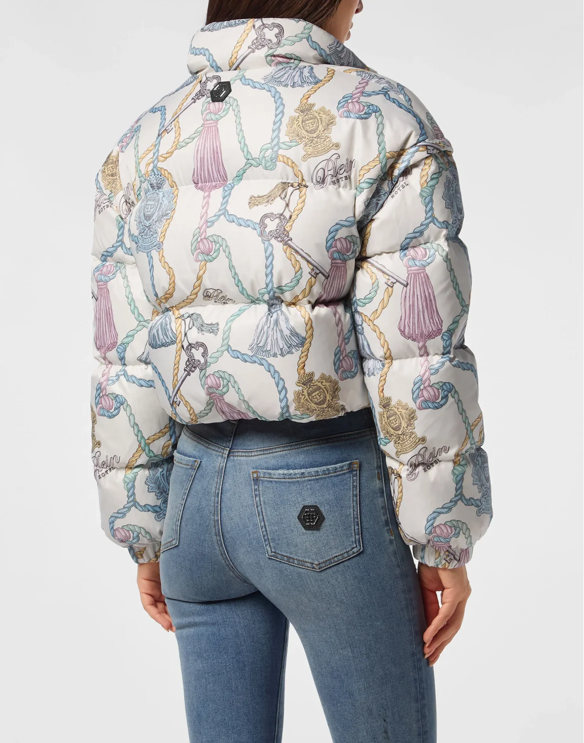 Nylon Cropped Down Puffer Jacket Tassels, цвет: Мультиколор