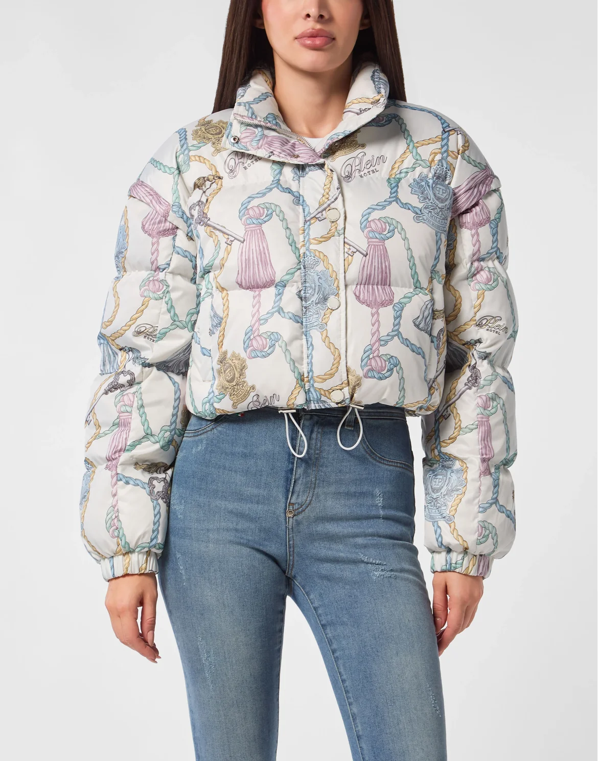 Nylon Cropped Down Puffer Jacket Tassels, цвет: Мультиколор