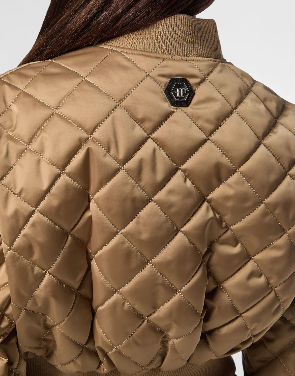 Nylon Cropped Oversize Bomber Matelasse Diamond Signature, цвет: Бежевый