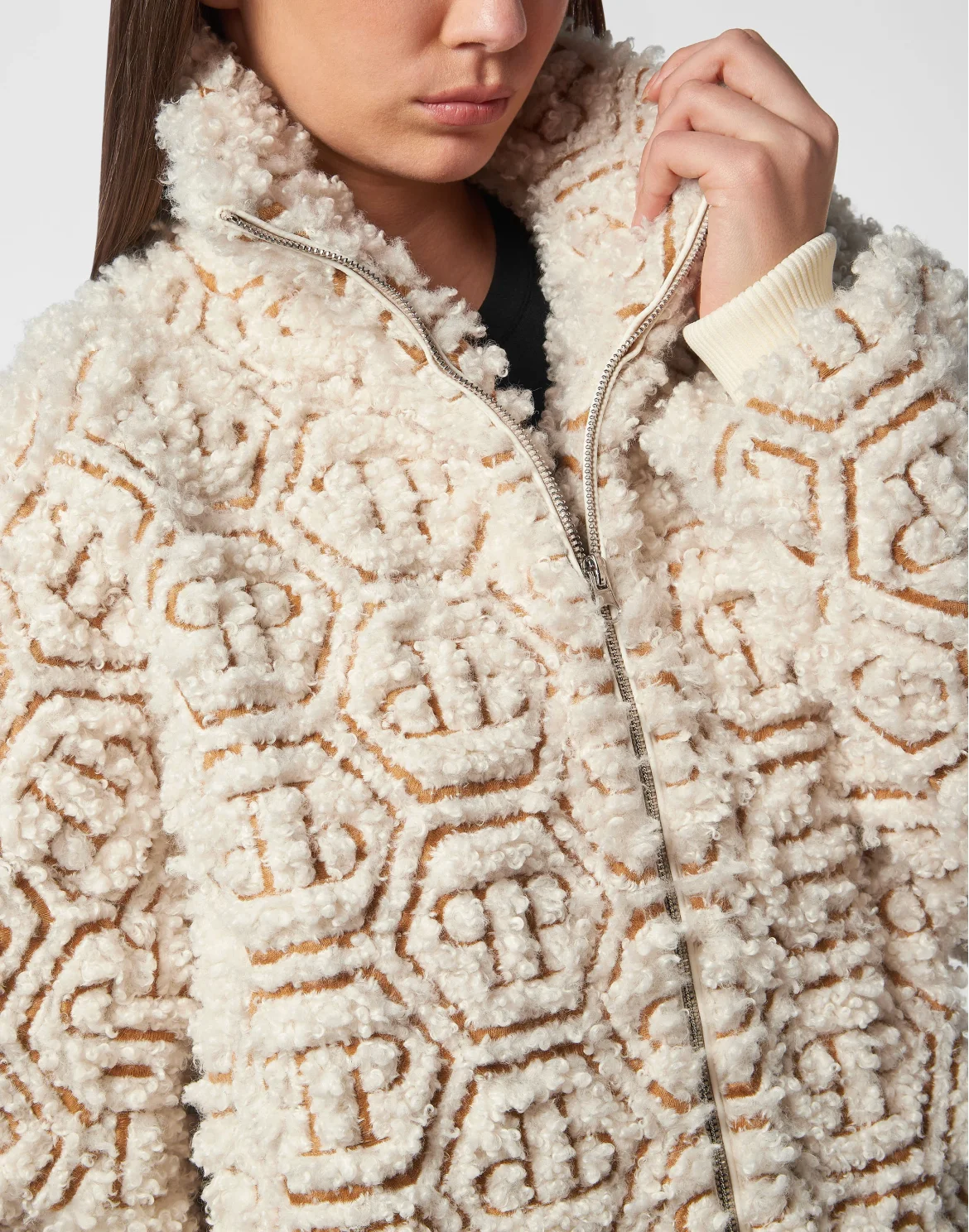 Teddy Maxi Bomber Jacket Monogram, цвет: Бежевый