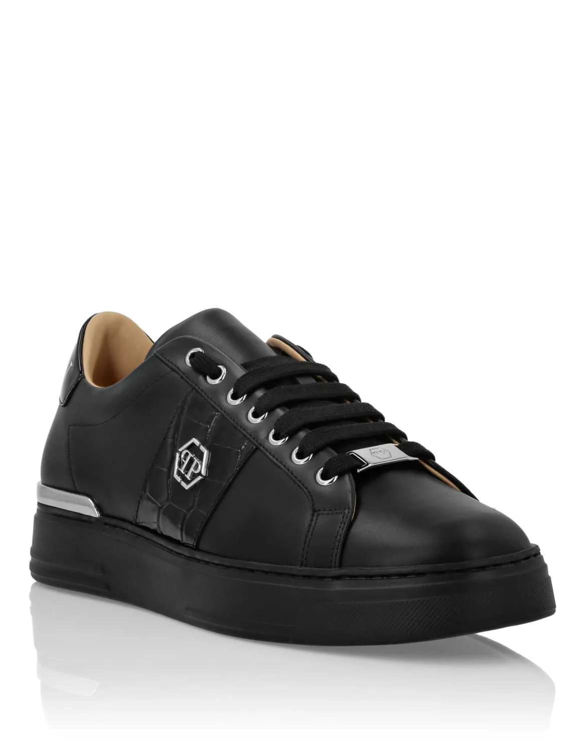 Mix Leather Lo-Top Sneakers Hexagon, цвет: Черный