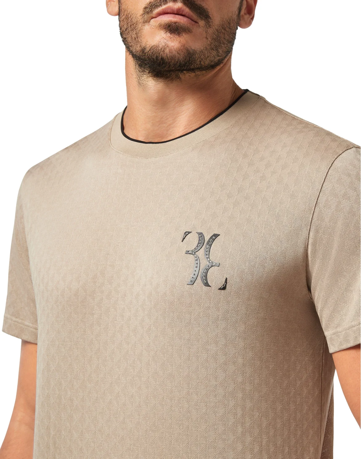 T-shirt Round Neck SS Jacquard Double B, цвет: Бежевый