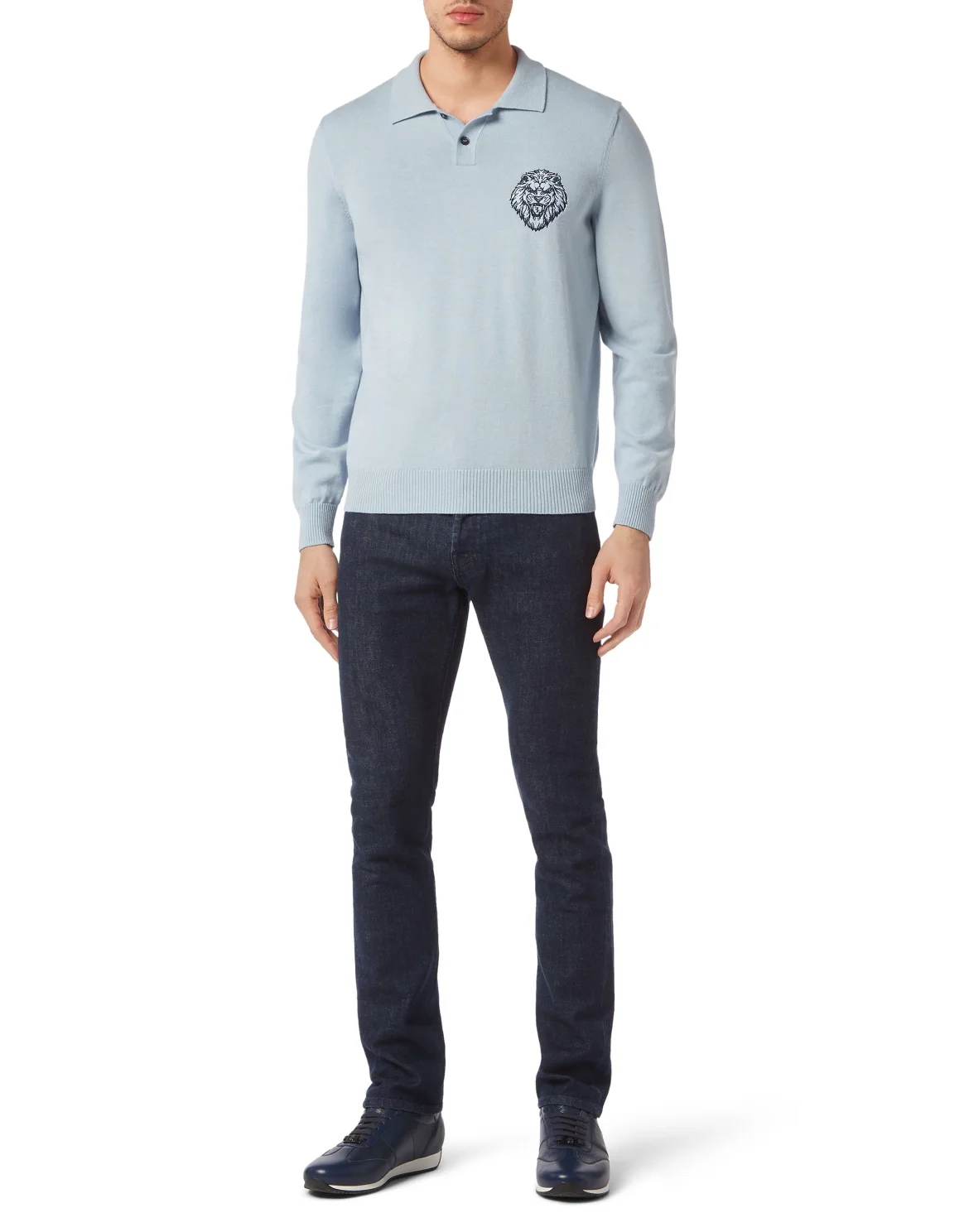 Wool/Cotton Pullover Polo-Neck LS, цвет: Голубой