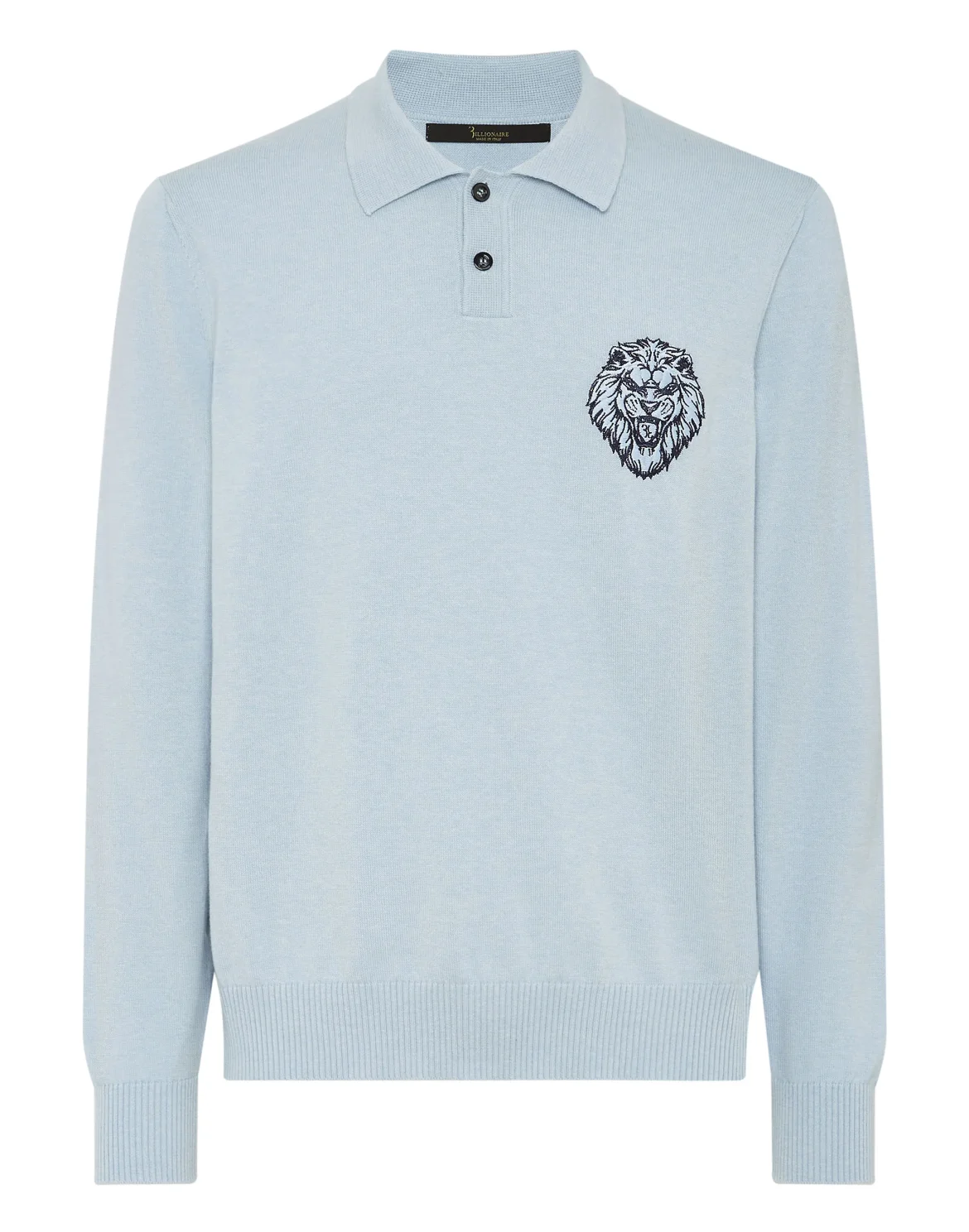Wool/Cotton Pullover Polo-Neck LS, цвет: Голубой