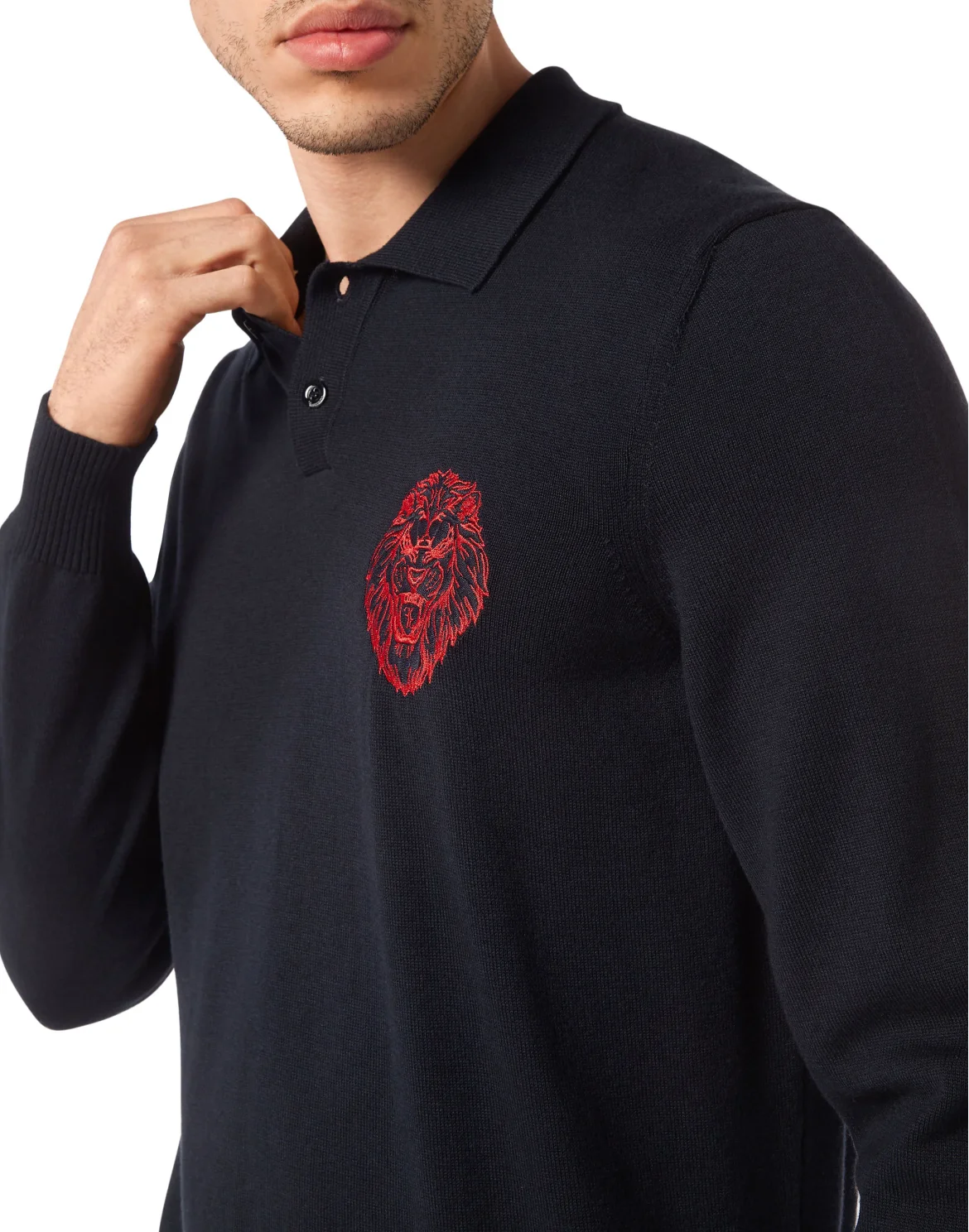 Wool/Cotton Pullover Polo-Neck LS, цвет: Синий