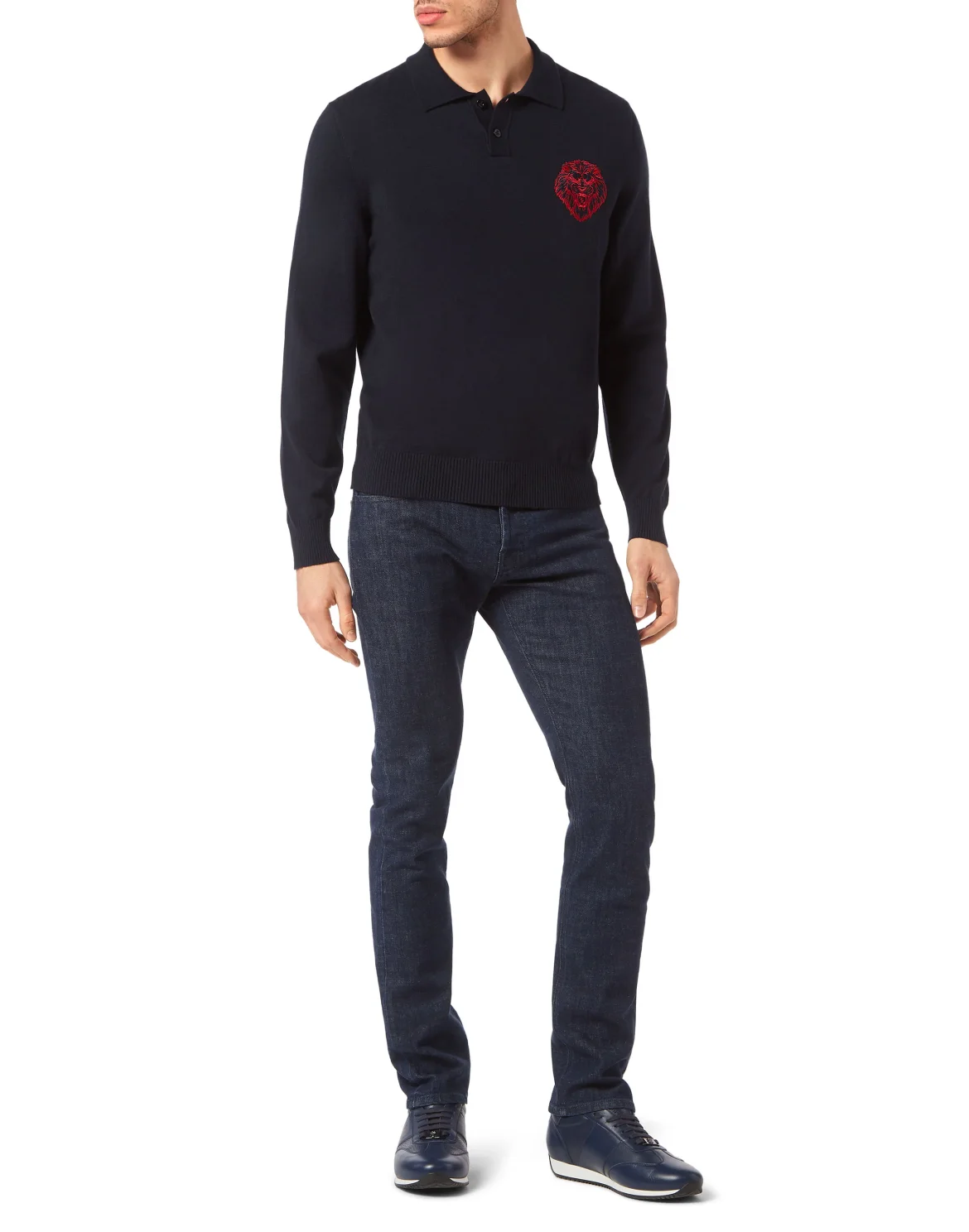 Wool/Cotton Pullover Polo-Neck LS, цвет: Синий