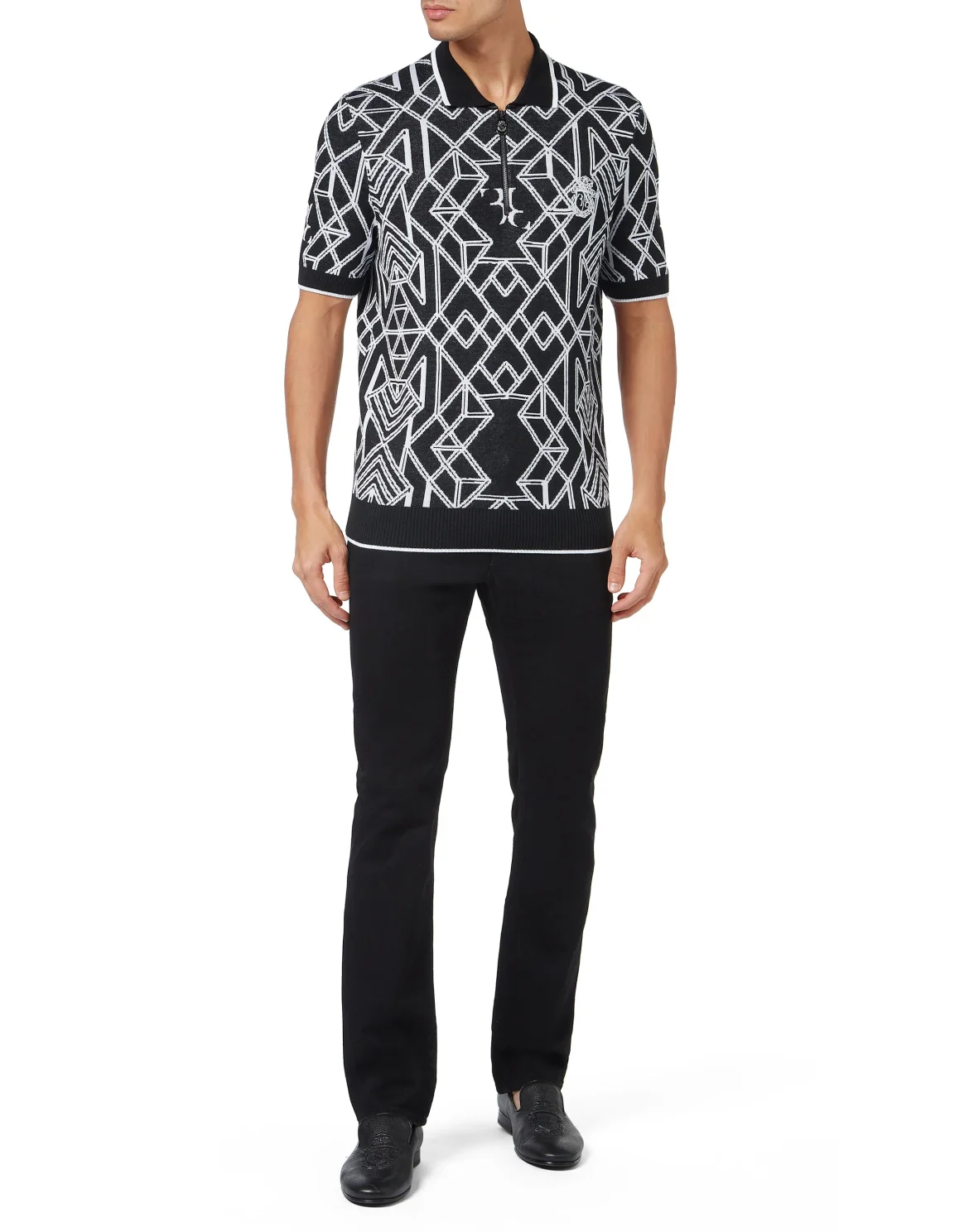 Cotton & Lino Zipped Polo Shirt SS, цвет: Черный