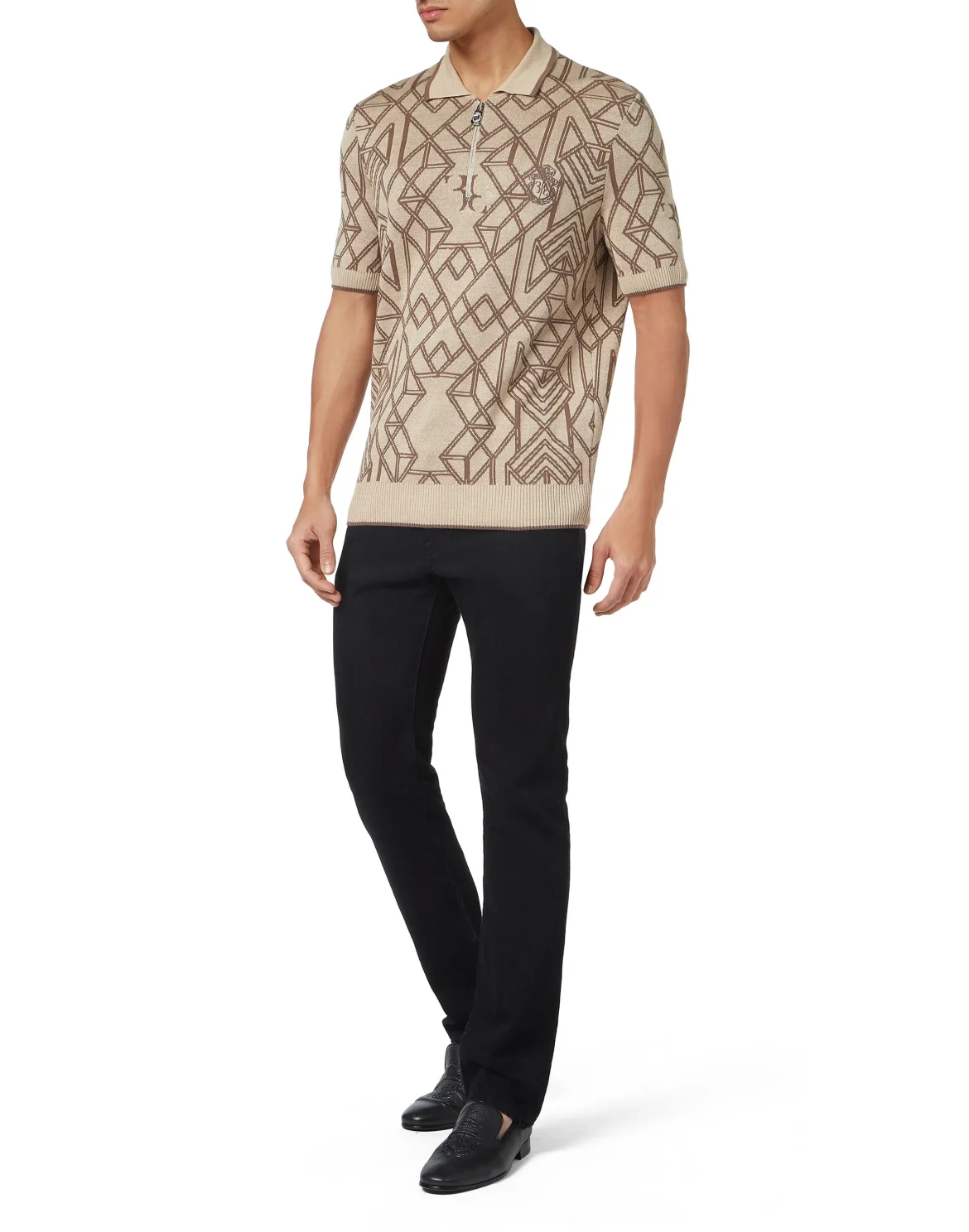 Cotton & Lino Zipped Polo Shirt SS, цвет: Бежевый