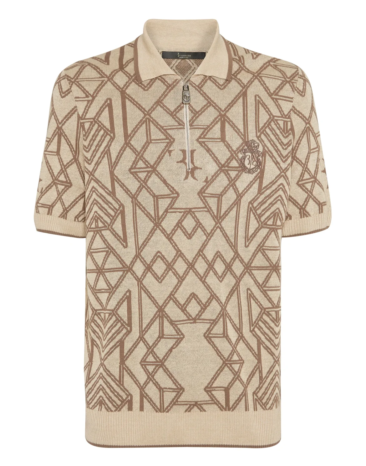Cotton & Lino Zipped Polo Shirt SS, цвет: Бежевый