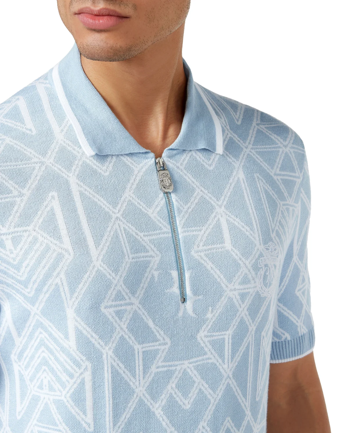 Cotton & Lino Zipped Polo Shirt SS, цвет: Голубой