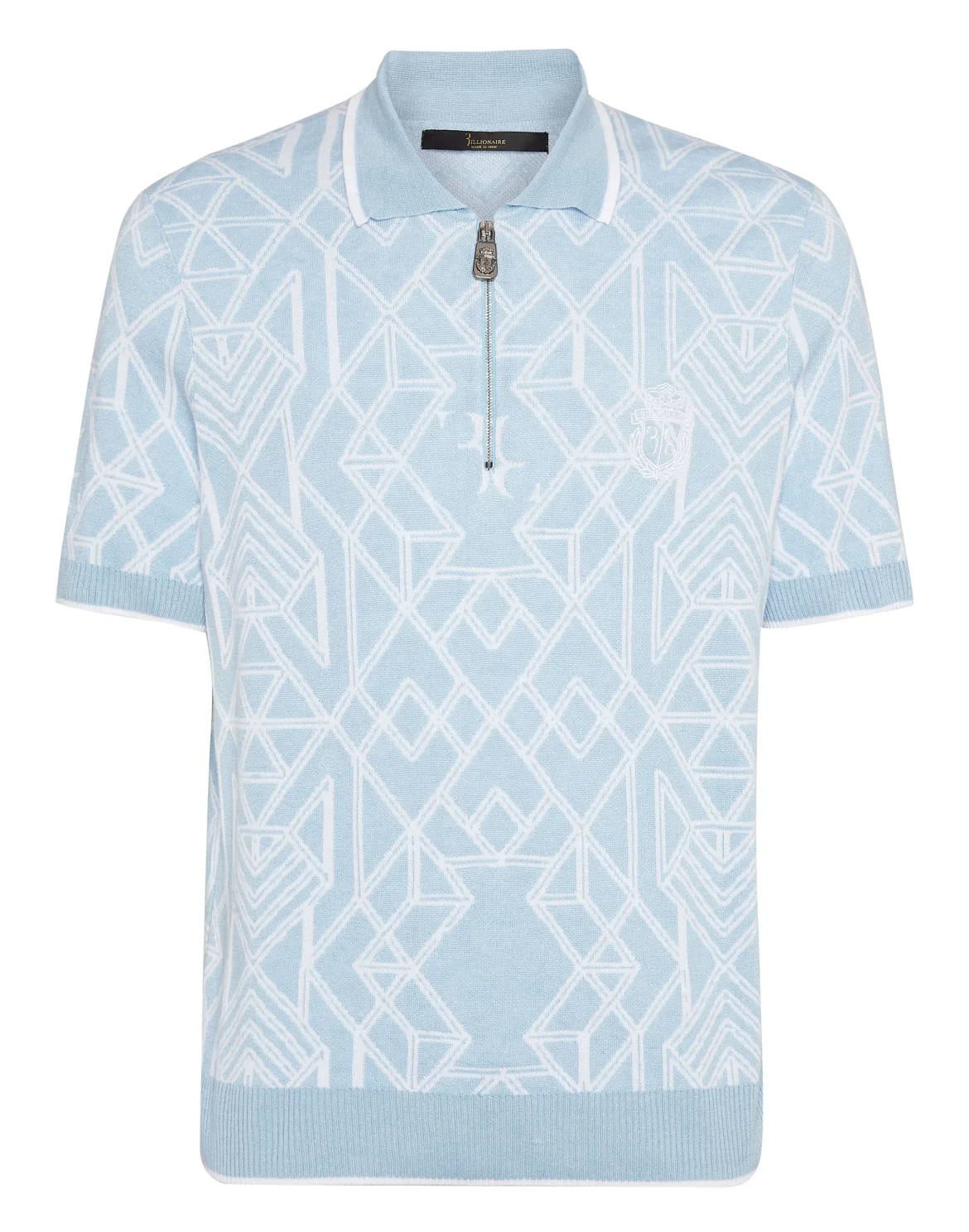 Cotton & Lino Zipped Polo Shirt SS, цвет: Голубой