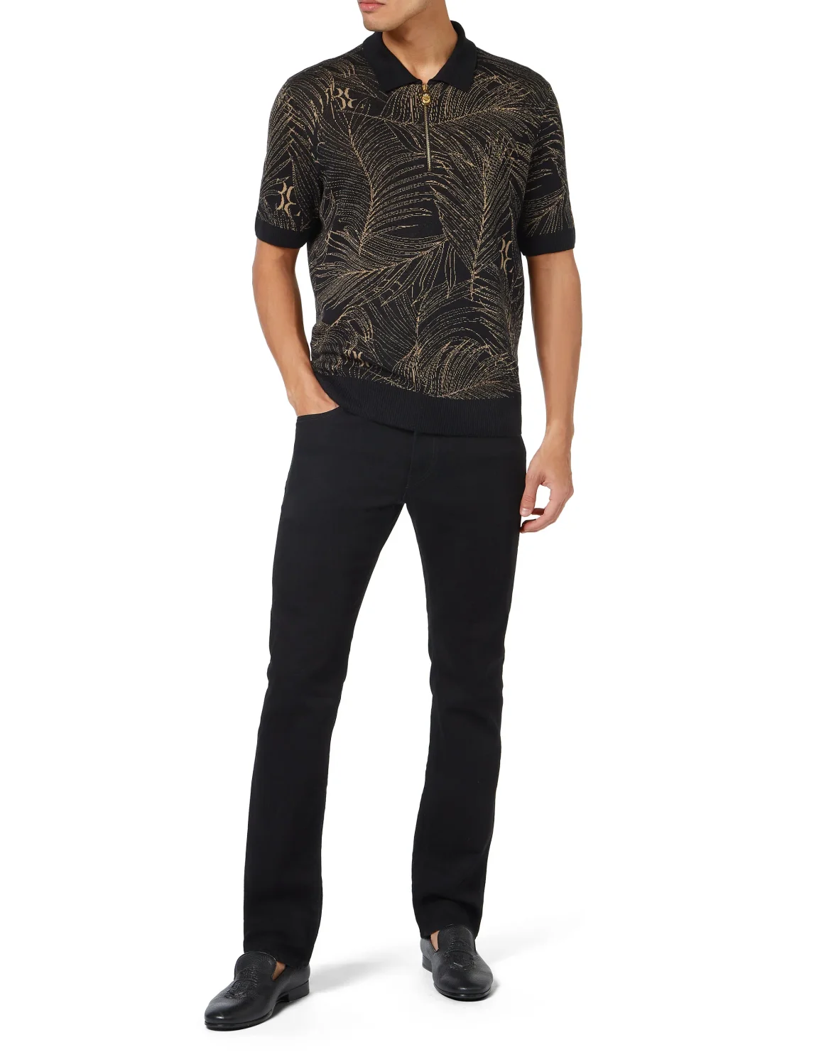 Silk & Lino Zipped Polo Shirt SS, цвет: Черный
