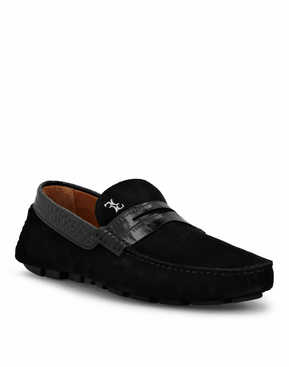 Suede Crocco Printed Moccasin, цвет: Черный