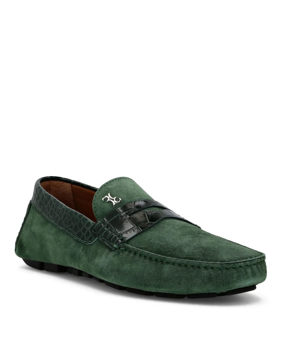 Suede Crocco Printed Moccasin, цвет: Зеленый