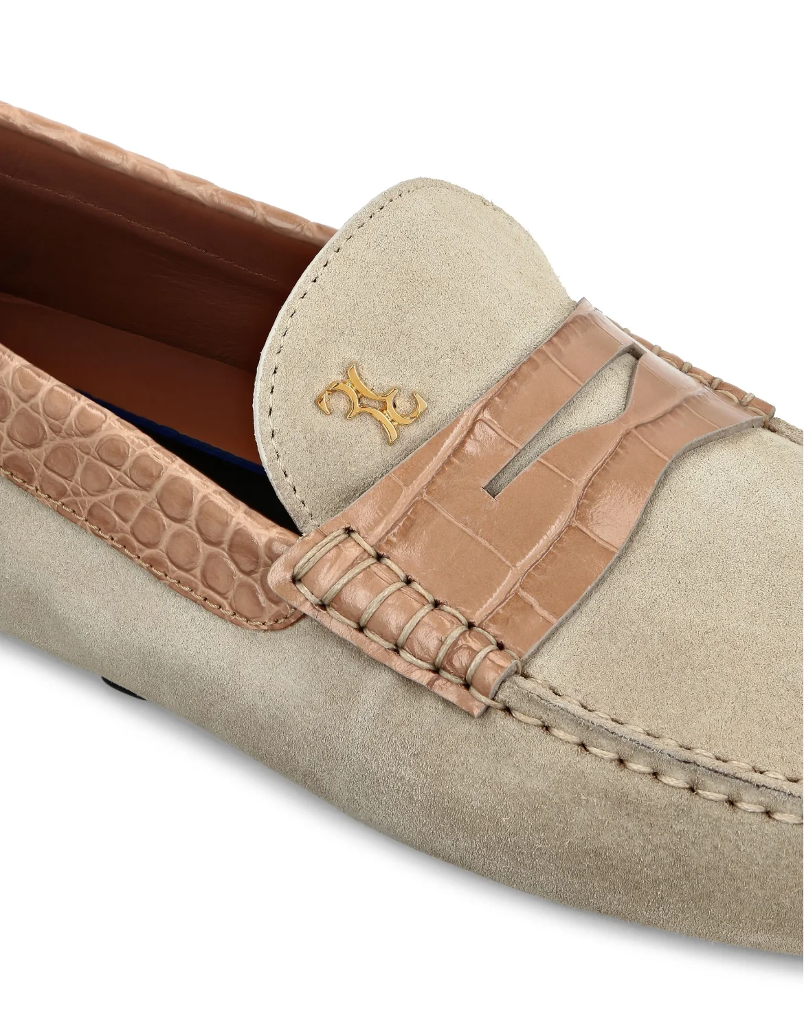 Suede Crocco Printed Moccasin, цвет: Бежевый
