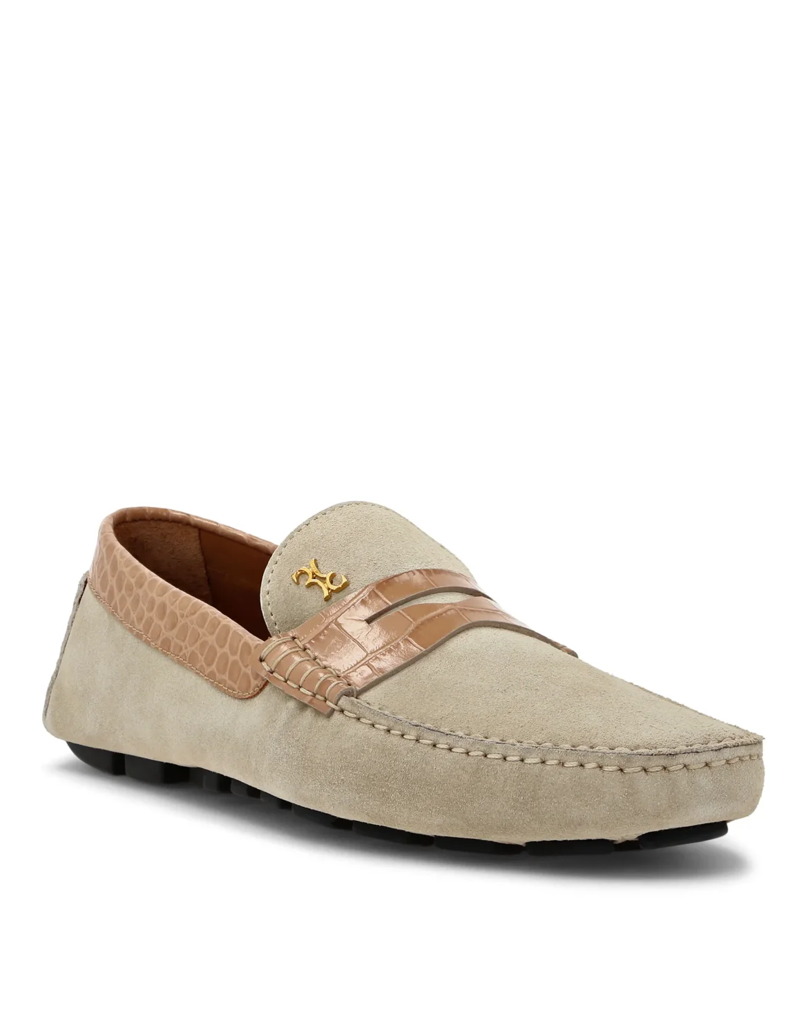 Suede Crocco Printed Moccasin, цвет: Бежевый
