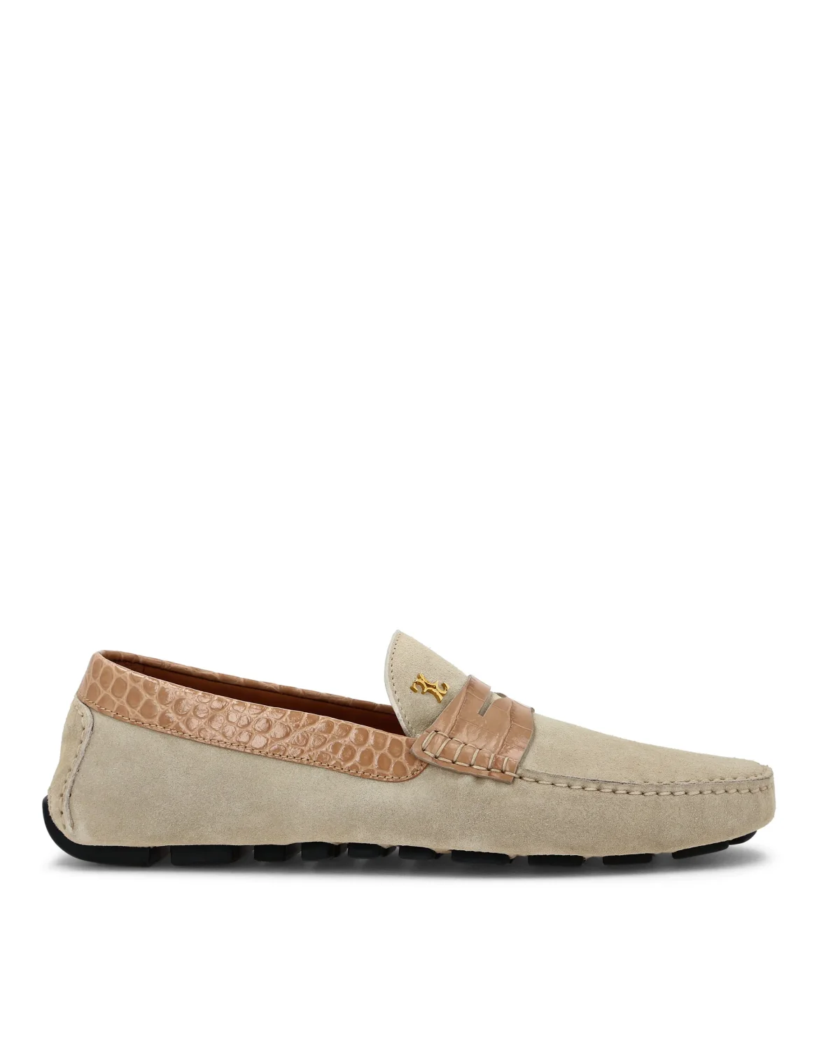 Suede Crocco Printed Moccasin, цвет: Бежевый