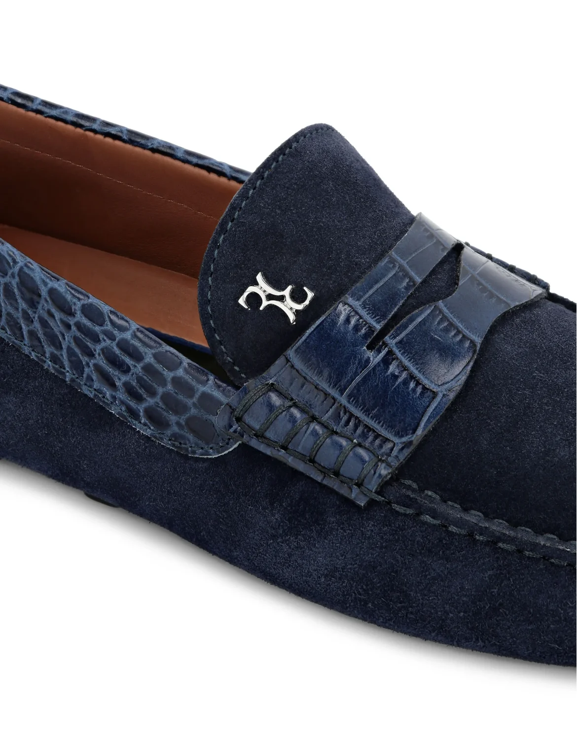 Suede Crocco Printed Moccasin, цвет: Синий