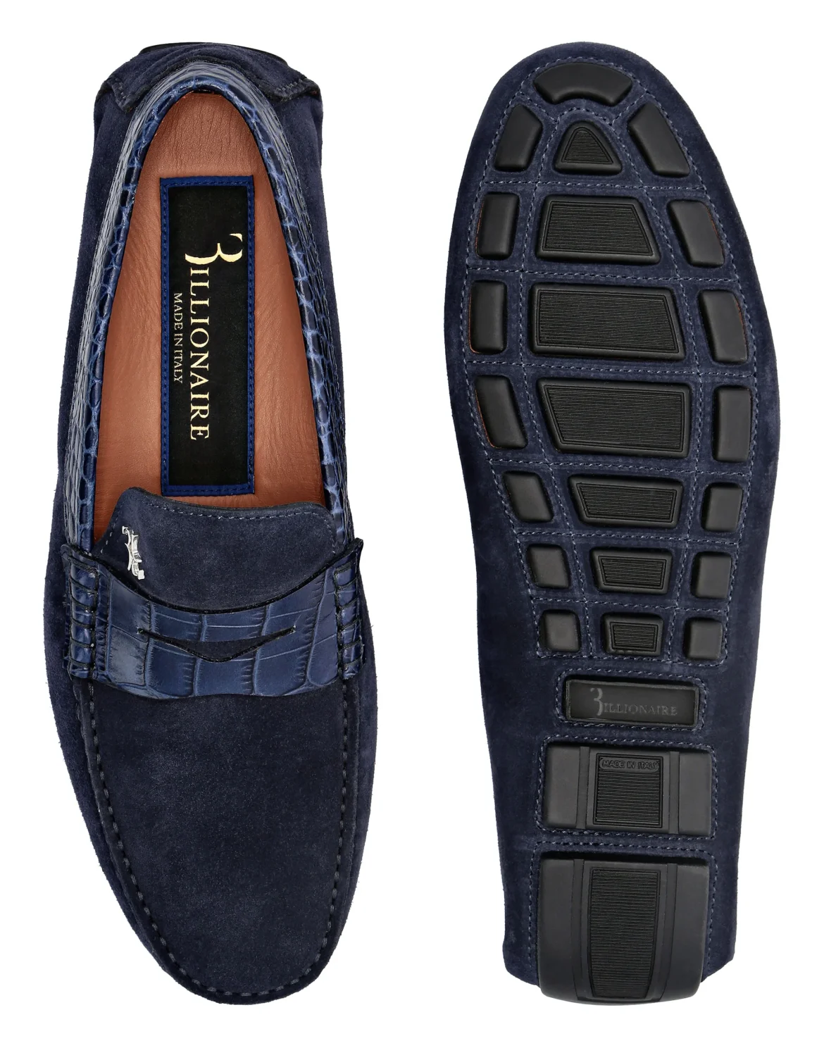 Suede Crocco Printed Moccasin, цвет: Синий