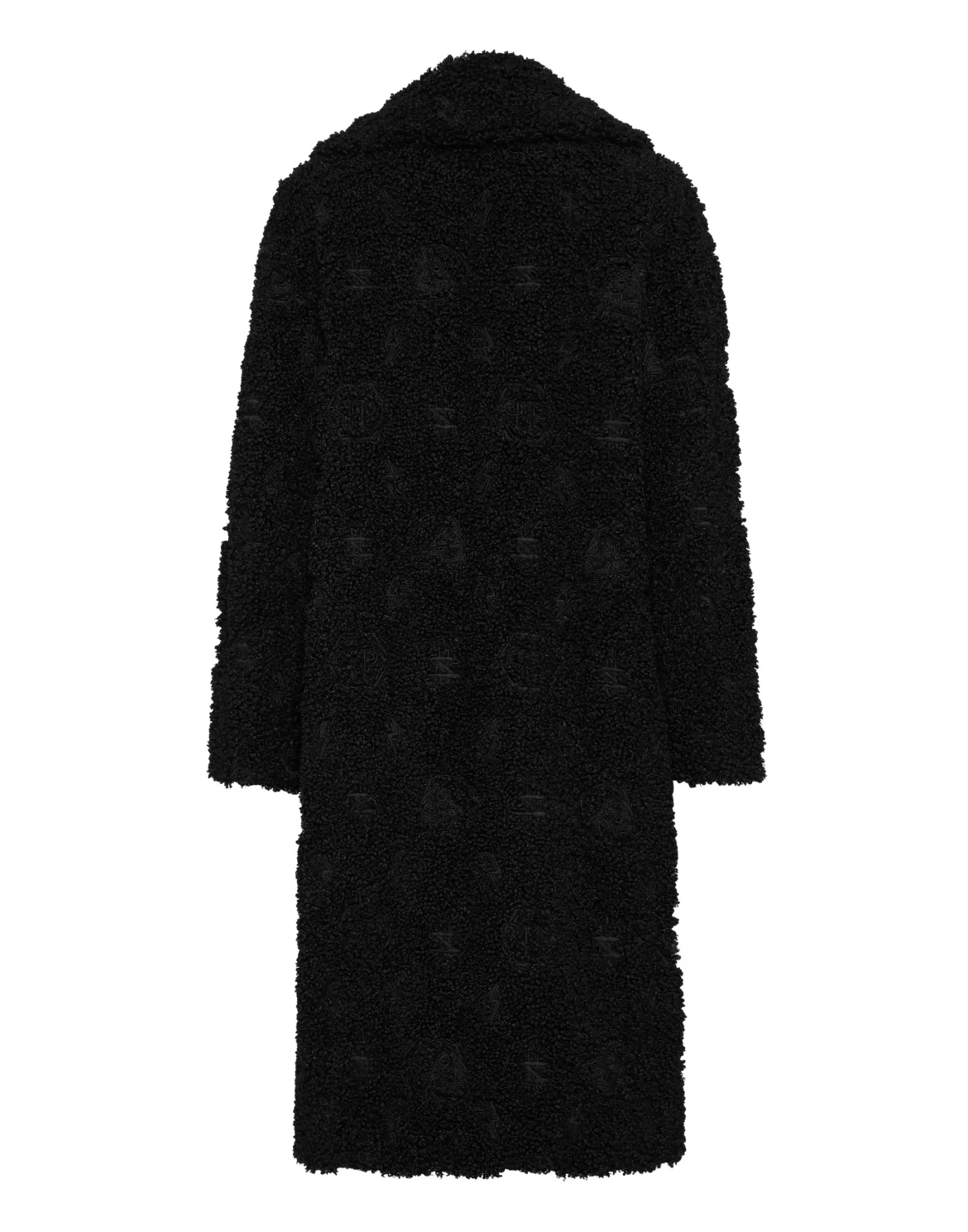 Eco Fur Coat Embroidery Monogram, цвет: Черный