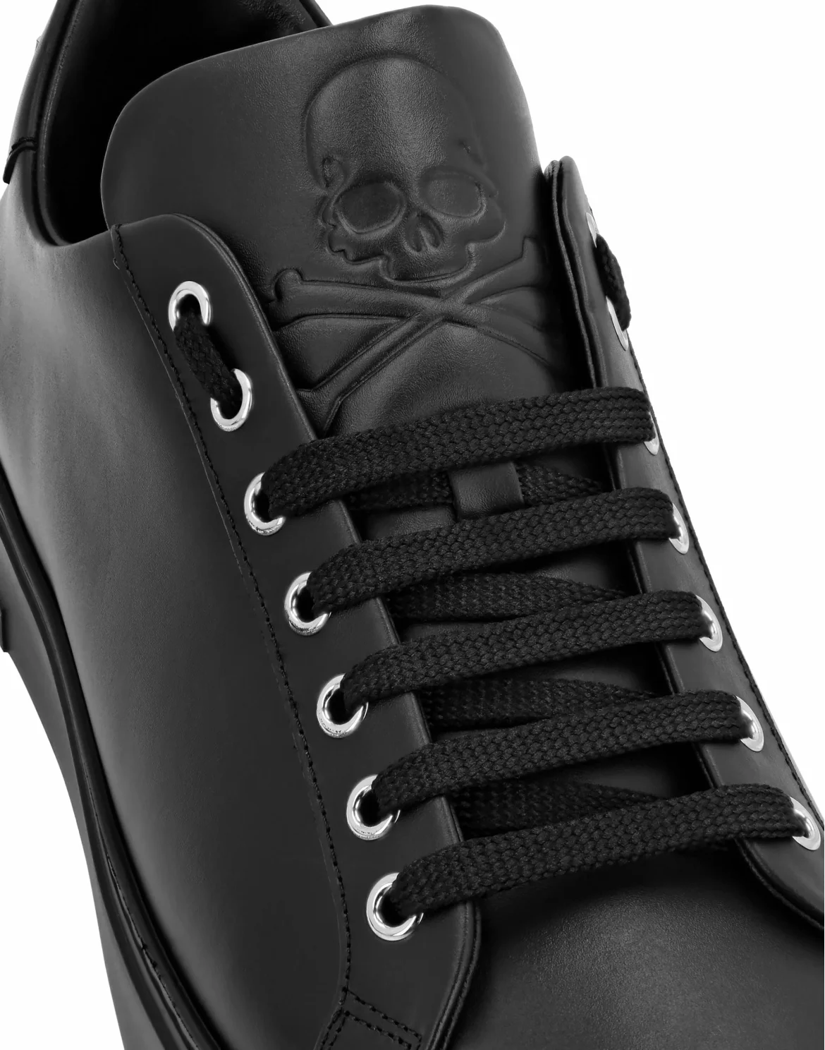 Leather Lo-Top Sneakers Skull and Plein, цвет: Черный