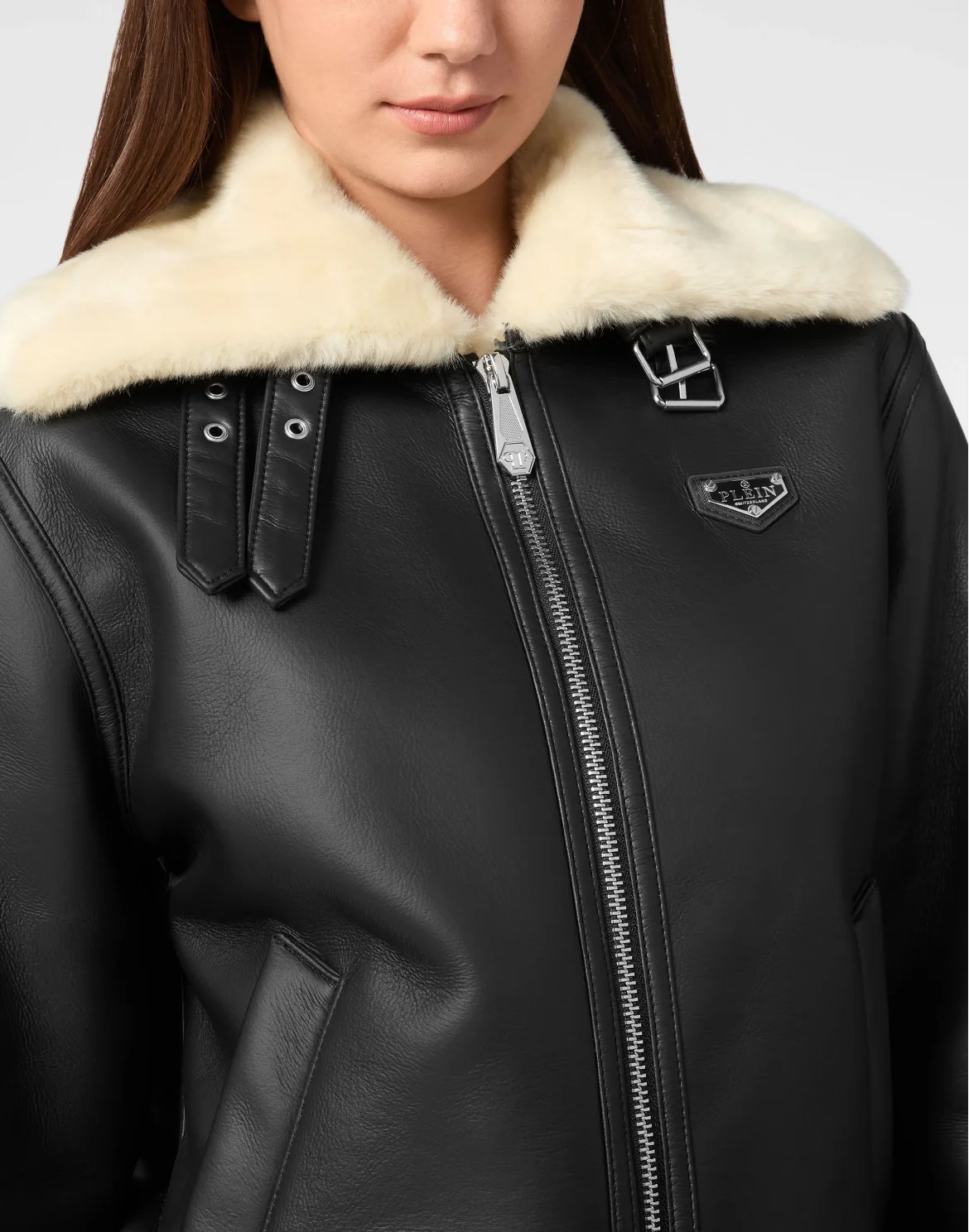 Eco Fur Aviator Coat, цвет: Черный