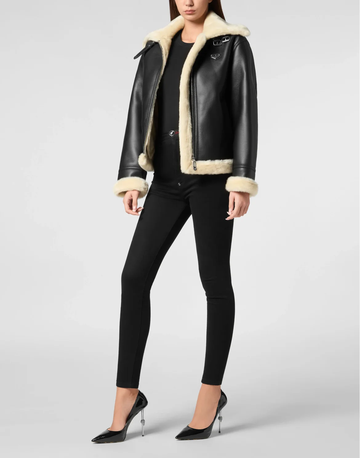 Eco Fur Aviator Coat, цвет: Черный