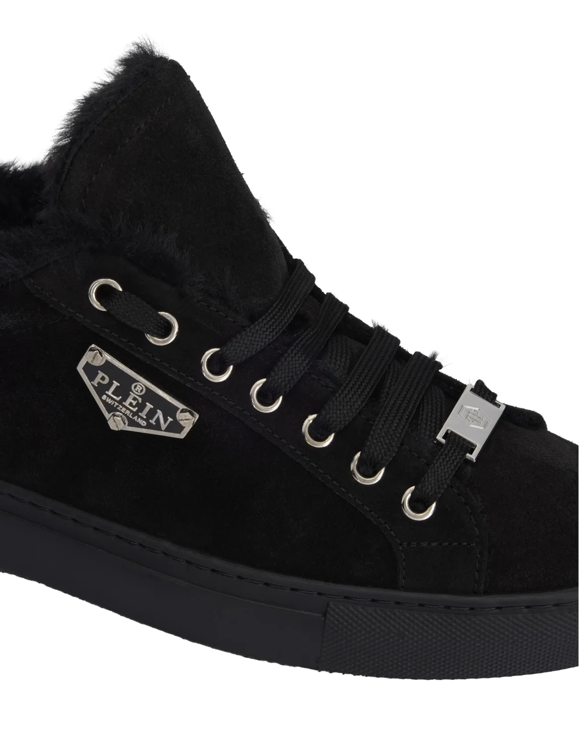 Suede and Sheepskin Low Top Sneakers, цвет: Черный