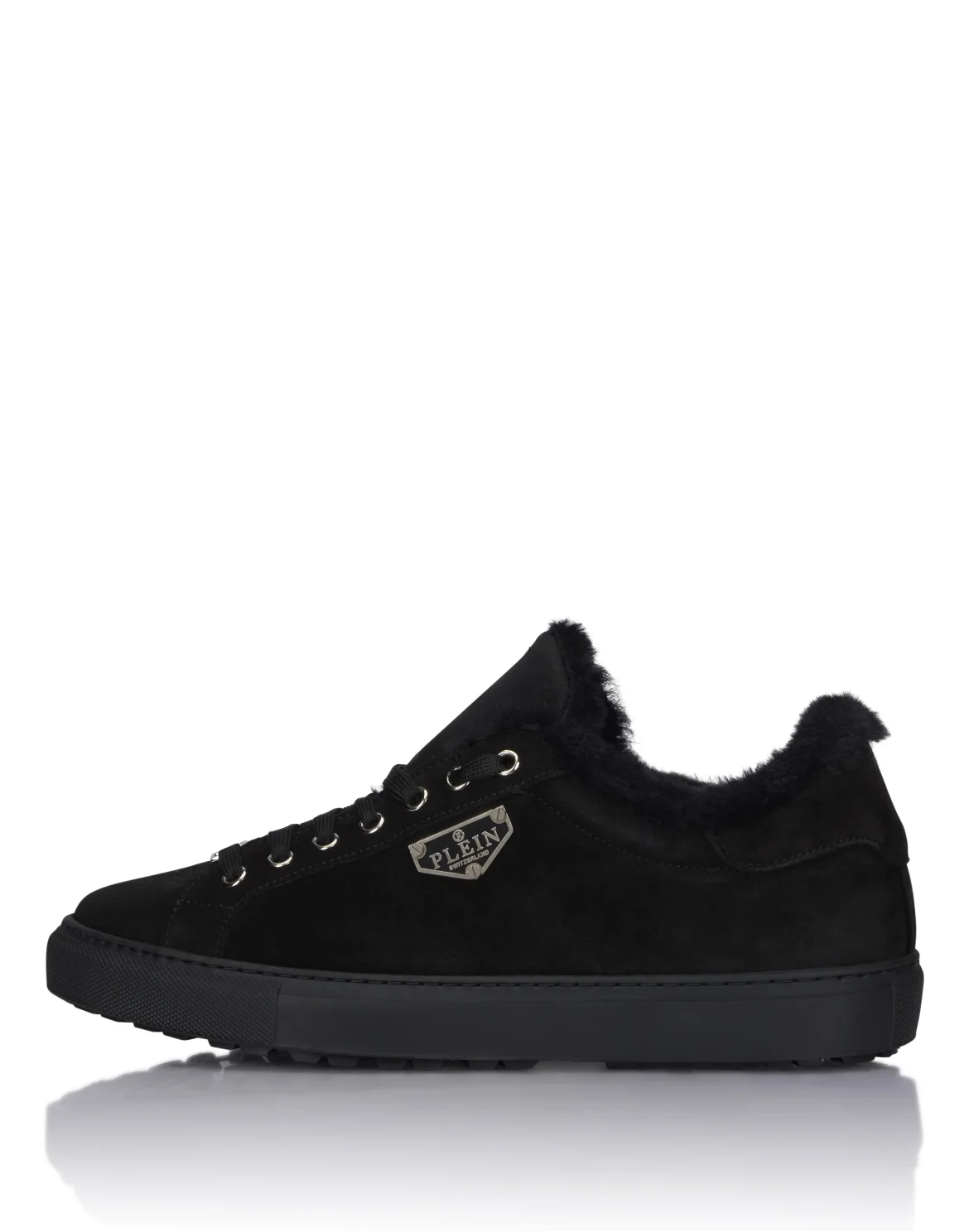 Suede and Sheepskin Low Top Sneakers, цвет: Черный