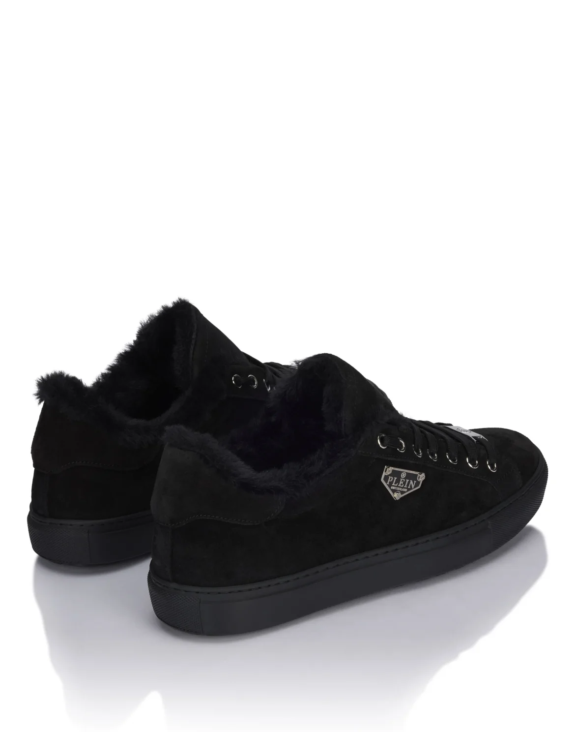Suede and Sheepskin Low Top Sneakers, цвет: Черный