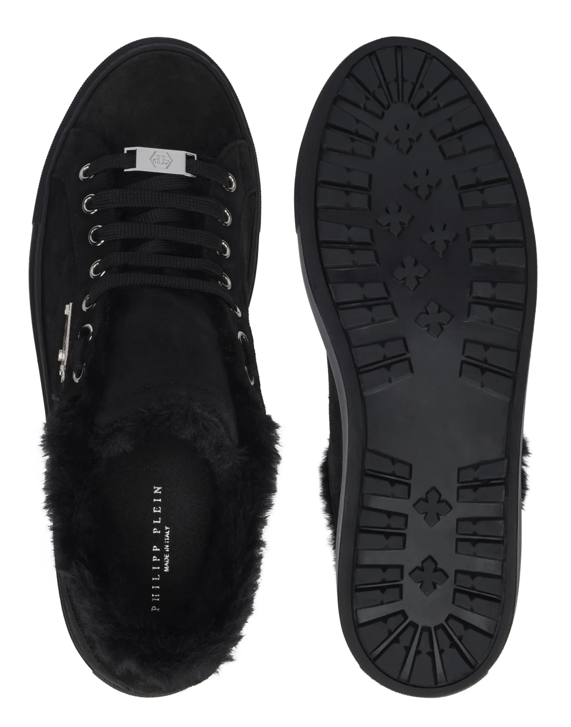 Suede and Sheepskin Low Top Sneakers, цвет: Черный
