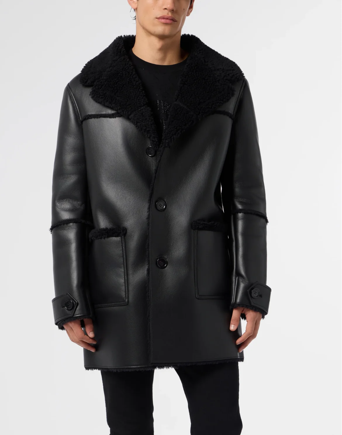 Long Eco Shearling Jacket, цвет: Черный