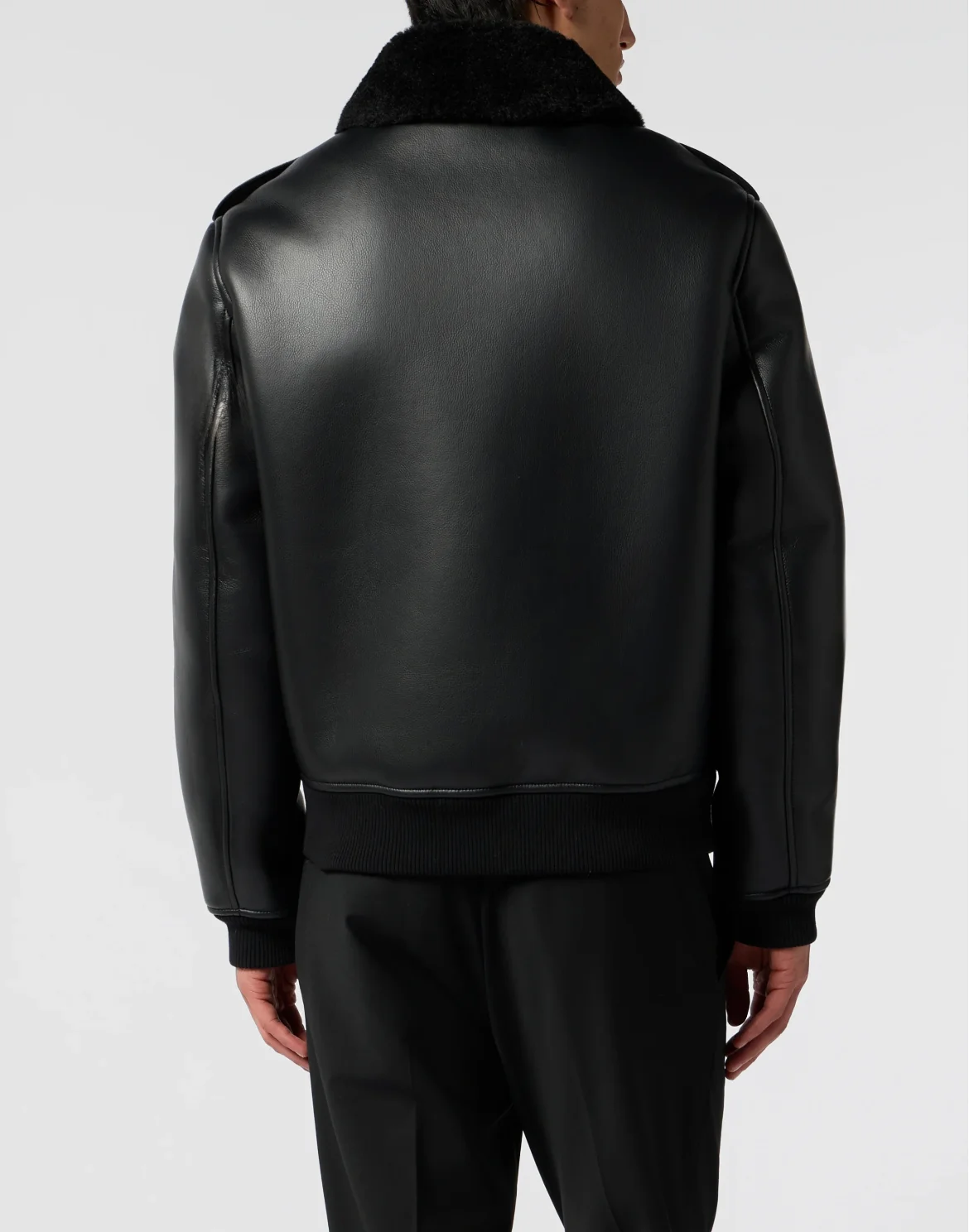 Slim Fit Eco Shearling Aviator Jacket, цвет: Черный