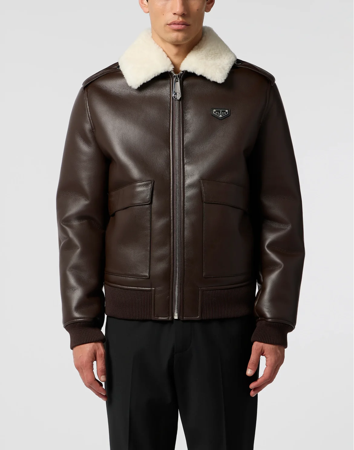 Slim Fit Eco Shearling Aviator Jacket, цвет: Коричневый