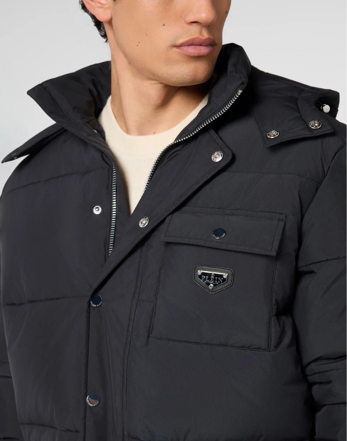 Oversize Nylon Puffer Jacket Gothic Plein, цвет: Черный