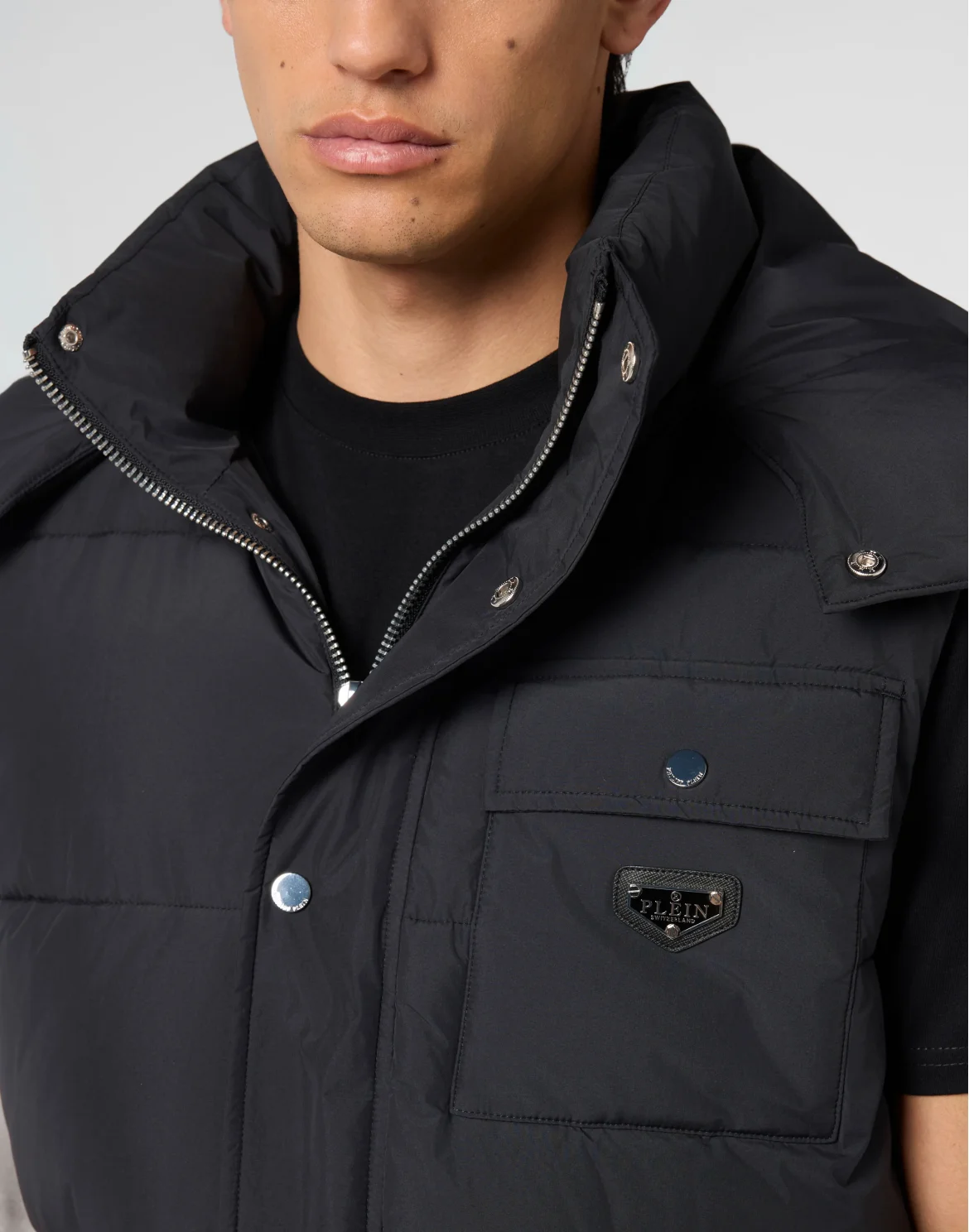 Nylon Puffer Vest Gothic Plein, цвет: Черный